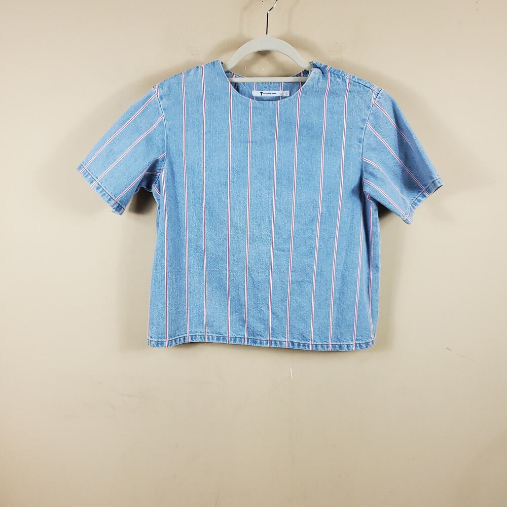 T by Alexander Wang Striped Short Sleeve Denim Top Size 0
